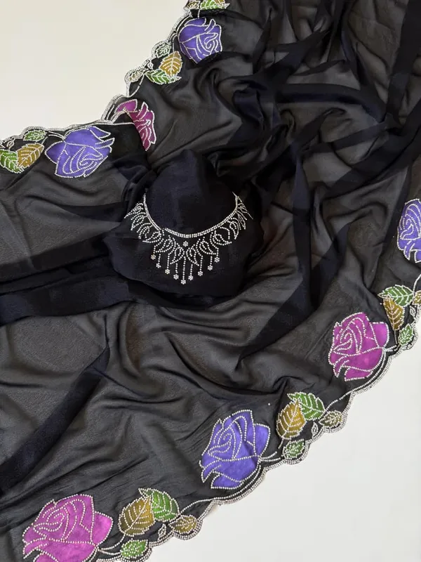 Black_Rose_Diamond_Work_Star_Georgette_Saree_With_Cutwork_Border_Unstitched_Blouse