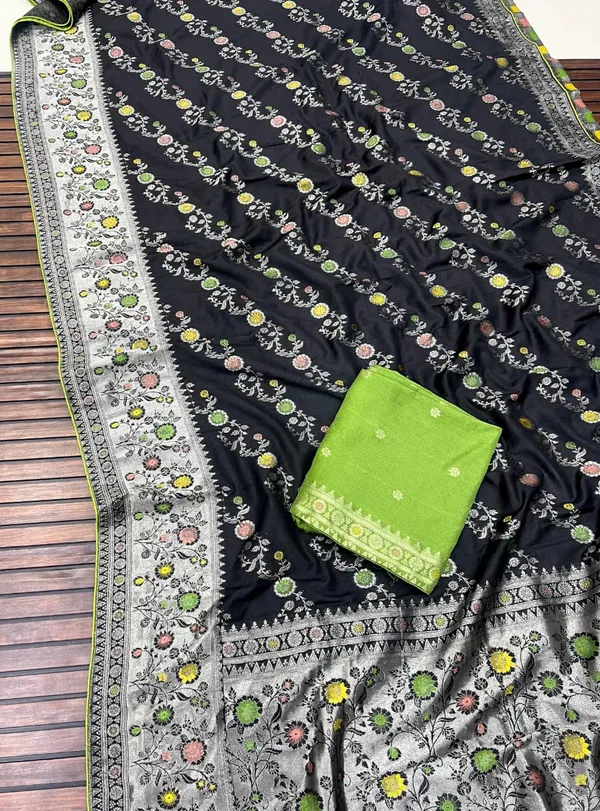 Black_Meenakari_Floral_Paithani_Silk_Saree_Rich_Zari_Weaving_With_Unstitched_Blouse