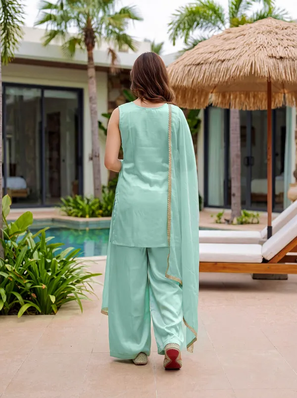 Sea_Green_Embroidered_Frens_Crepe_Flared_Kurta_Set_With_Palazzo_&_Chinon_Silk_Dupatta