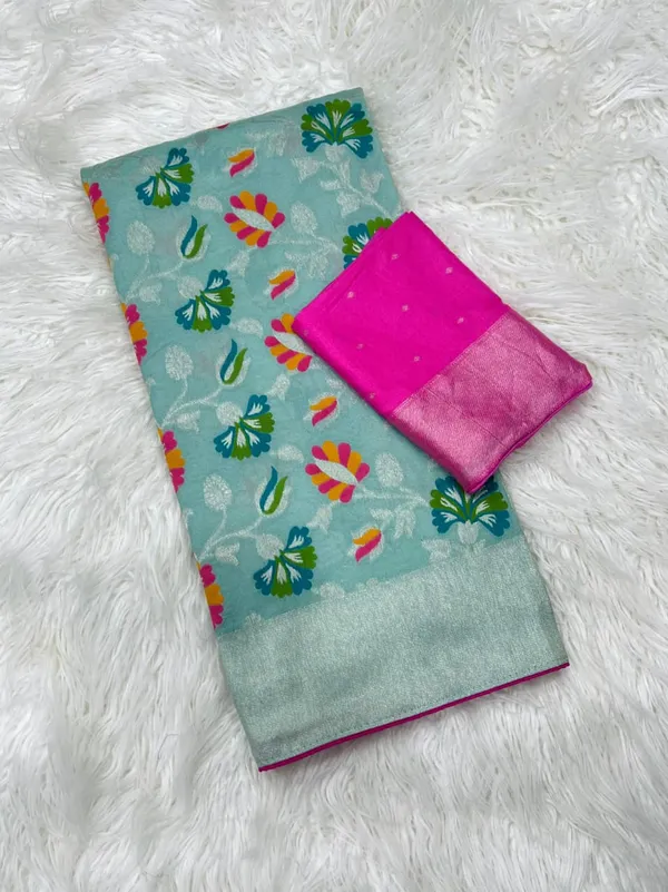 Mint_Green_Meenakari_Jaal_Khadi_Crepe_Georgette_Saree_With_Scalloped_Border_And_Unstitched_Blouse