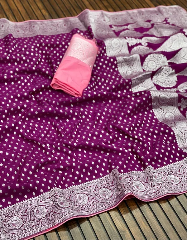Magenta_Purple_Silver_Zari_Jacquard_Khaddi_Crepe_Georgette_Saree_Rich_Pallu_With_Unstitched_Blouse