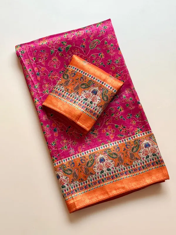 Mustard_Yellow_Floral_Dola_Silk_Saree_With_Jacquard_Paisley_Border_And_Unstitched_Blouse