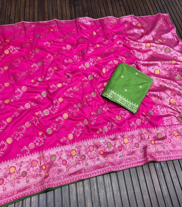 Rani_Pink_Meenakari_Floral_Paithani_Silk_Saree_Rich_Zari_Weaving_With_Unstitched_Blouse