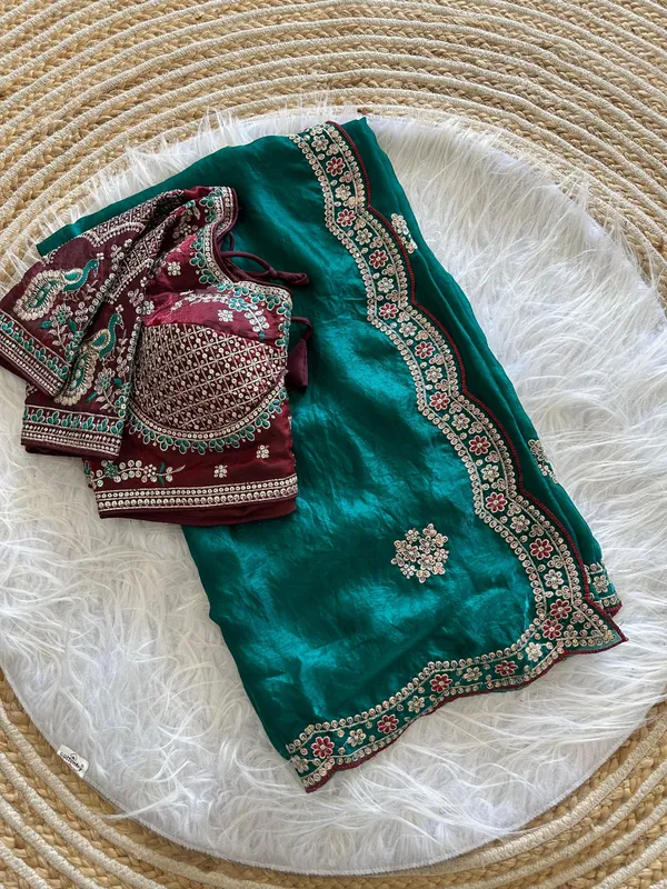 Teal_Green_Sequins_Embroidered_Fendy_Satin_Designer_Saree_With_Stitched_Blouse