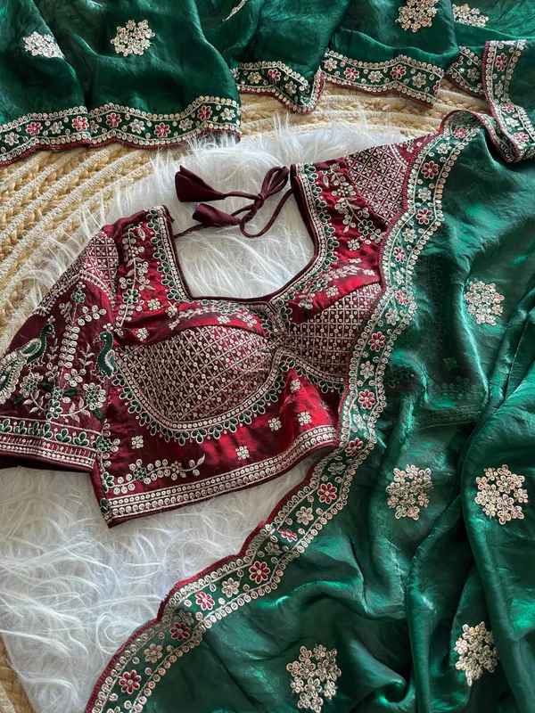 Teal_Green_Sequins_Embroidered_Fendy_Satin_Designer_Saree_With_Stitched_Blouse