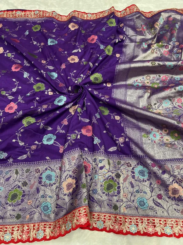 Purple_Floral_Paithani_Khaddi_Crepe_Georgette_Saree_With_Embroidered_Lace_Border_Unstitched_Blouse