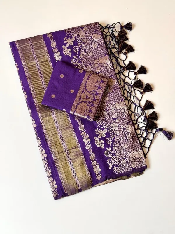 Royal_Purple_Floral_Zari_Chinya_Tissue_Silk_Saree_With_Geometric_Rich_Pallu_Unstitched_Blouse