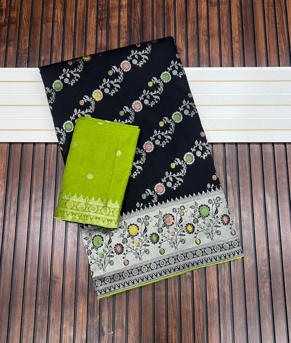 Black_Meenakari_Floral_Paithani_Silk_Saree_Rich_Zari_Weaving_With_Unstitched_Blouse