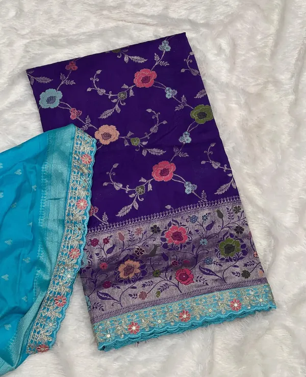 Royal_Purple_Floral_Weaving_Khaddi_Crepe_Georgette_Paithani_Silk_Saree_With_Rich_Pallu_And_Unstitched_Blouse