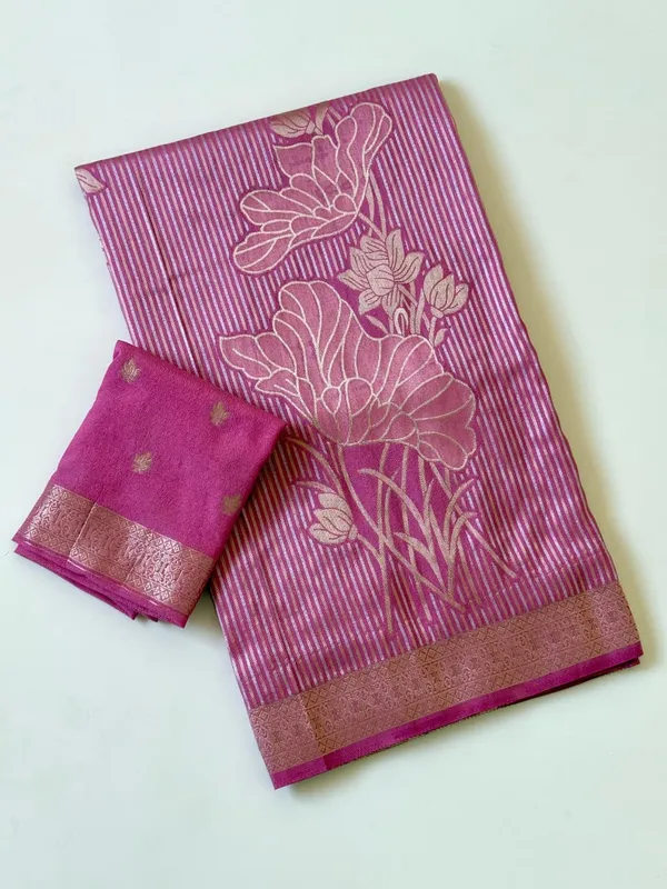 Rose_Pink_Lotus_Jacquard_Georgette_Saree_With_Silver_Golden_Zari_Rich_Pallu_Unstitched_Blouse