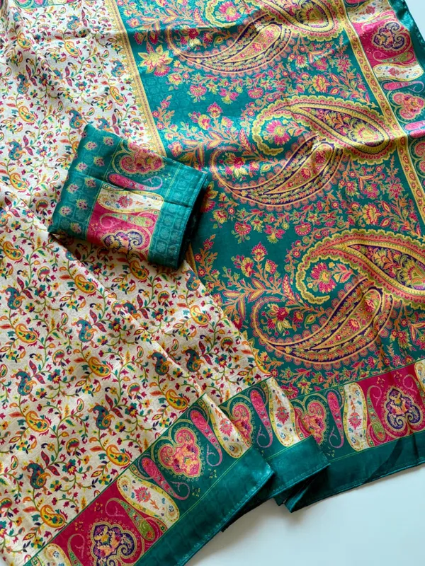 Teal_Green_Paisley_Digital_Print_Dola_Silk_Saree_With_Jari_Weaving_Unstitched_Blouse