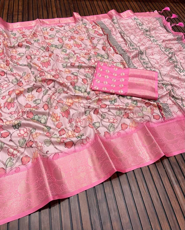 Blush_Pink_Floral_Kalamkari_Malabari_Silk_Saree_With_Jacquard_Border_And_Unstitched_Blouse