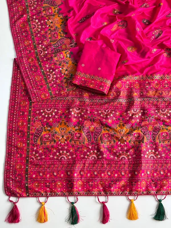 Premium_Fuchsia_Pink_Kashmiri_Woven_Rajwadi_Pashmina_Dola_Silk_Saree_With_Tassel_Pallu_Unstitched_Blouse