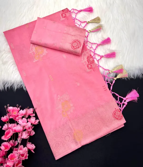 Baby_Pink_Meenakari_Butta_Khadi_Crepe_Silk_Georgette_Saree_With_Rich_Pallu_And_Unstitched_Blouse