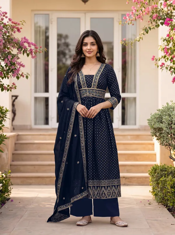 Vichitra_Silk_Sequinned_Embroidered_Flared_Kurta_with_Pant_and_Dupatta_Set