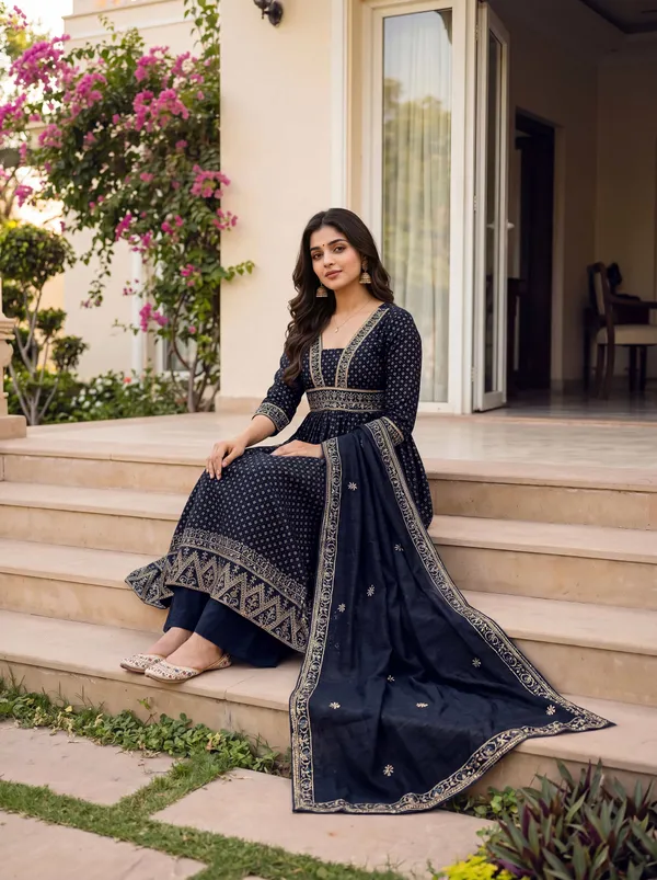 Vichitra_Silk_Sequinned_Embroidered_Flared_Kurta_with_Pant_and_Dupatta_Set