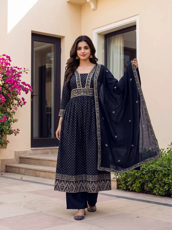 Vichitra_Silk_Sequinned_Embroidered_Flared_Kurta_with_Pant_and_Dupatta_Set