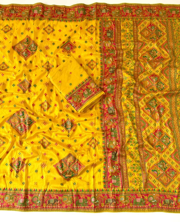 Mustard_Yellow_Meenakari_Patola_Rajwada_Pashmina_Silk_Saree_With_Heritage_Border_Unstitched_Blouse
