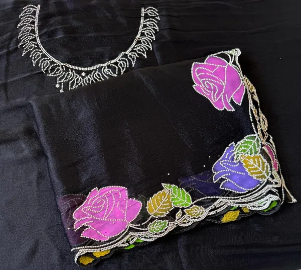 Black_Rose_Diamond_Work_Star_Georgette_Saree_With_Cutwork_Border_Unstitched_Blouse