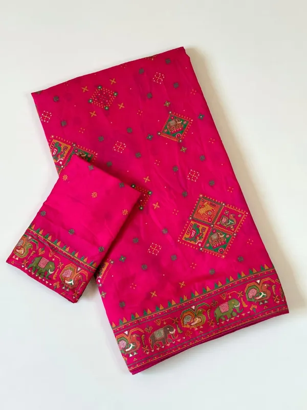 Rani_Pink_Meenakari_Patola_Rajwada_Pashmina_Silk_Saree_With_Rich_Pallu_Unstitched_Blouse