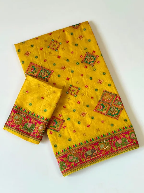 Mustard_Yellow_Meenakari_Patola_Rajwada_Pashmina_Silk_Saree_With_Heritage_Border_Unstitched_Blouse