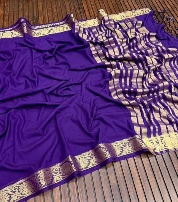 Royal_Violet_Jari_Jacquard_Khaddi_Crepe_Georgette_Saree_With_Tassel_Pallu_Unstitched_Blouse