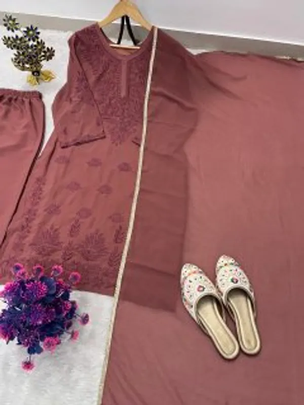 Dusty_Rose_Chikankari_Embroidered_Faux_Georgette_Palazzo_Set_With_Dupatta_For_Women