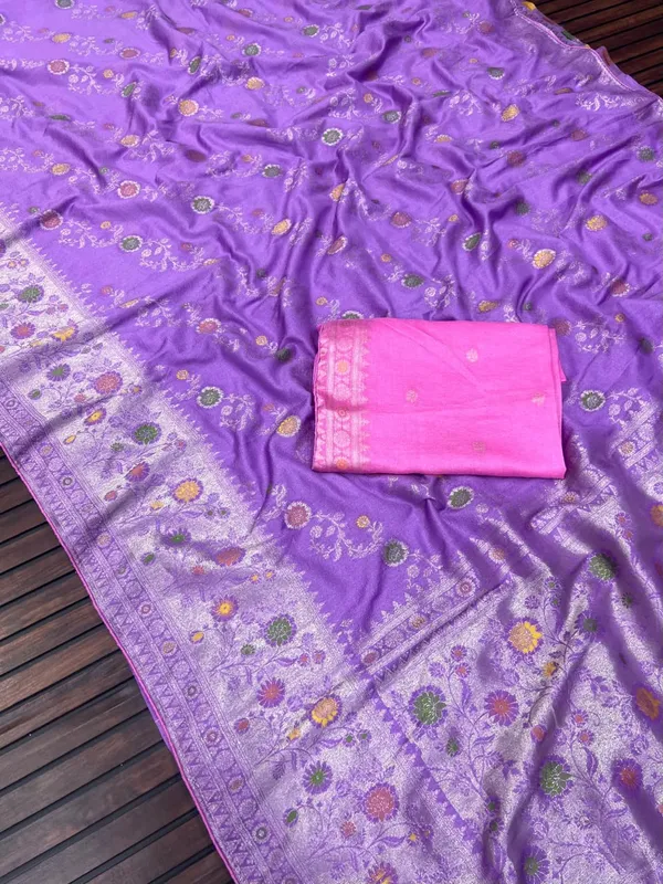 Lavender_Meenakari_Floral_Paithani_Silk_Saree_Rich_Zari_Weaving_With_Unstitched_Blouse