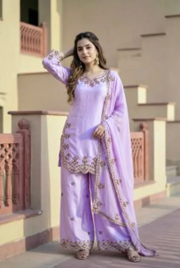 Premium_Lavender_Roman_Glass_Embroidered_Kurta_Palazzo_Dupatta_Set_For_Women