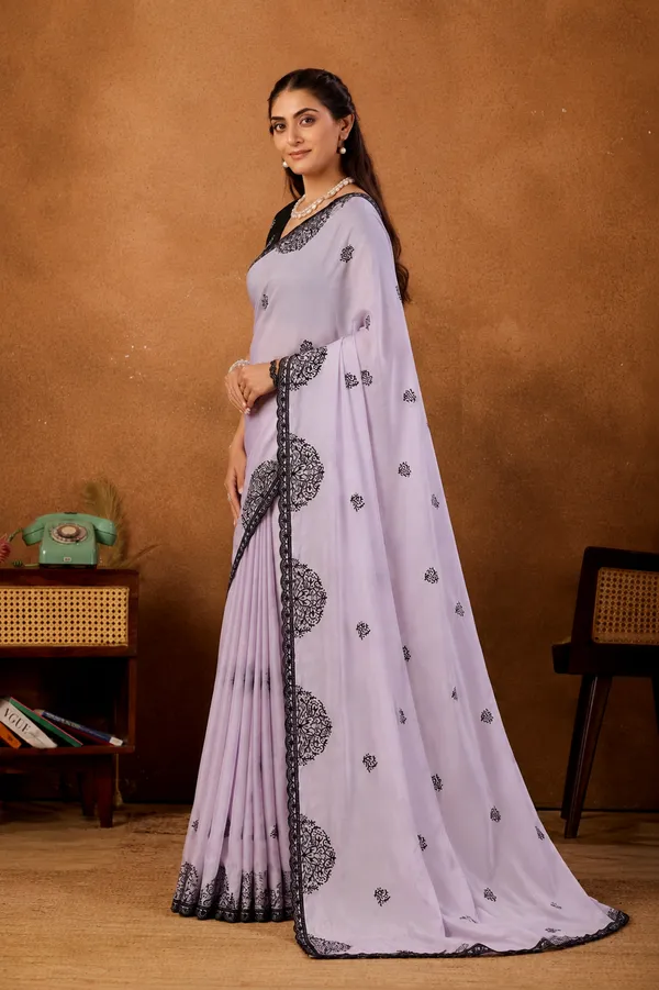 Lilac_Mandala_Art_Embroidered_Rangoli_Saree_With_Scallop_Border_Contrast_Blouse