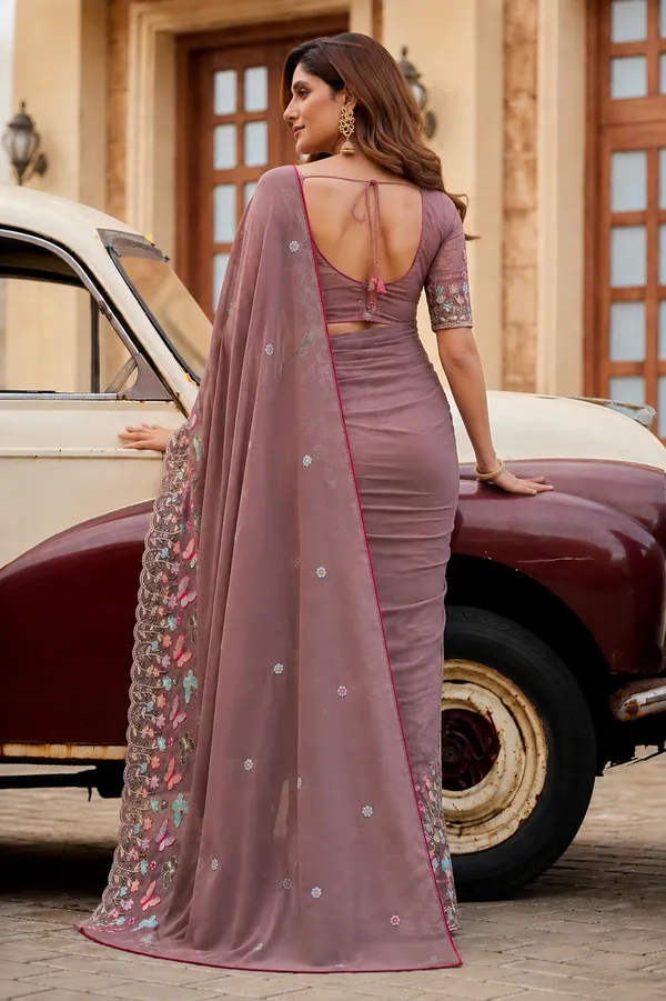 Taupe_Brown_Butterfly_Floral_Embroidered_Rangoli_Saree_With_Heavy_Panel_Work_Unstitched_Blouse