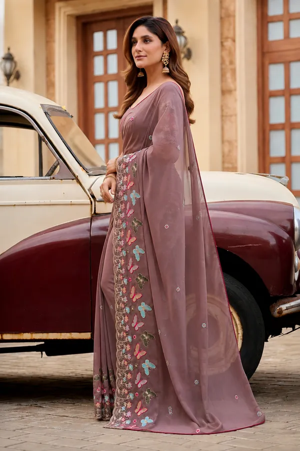 Taupe_Brown_Butterfly_Floral_Embroidered_Rangoli_Saree_With_Heavy_Panel_Work_Unstitched_Blouse