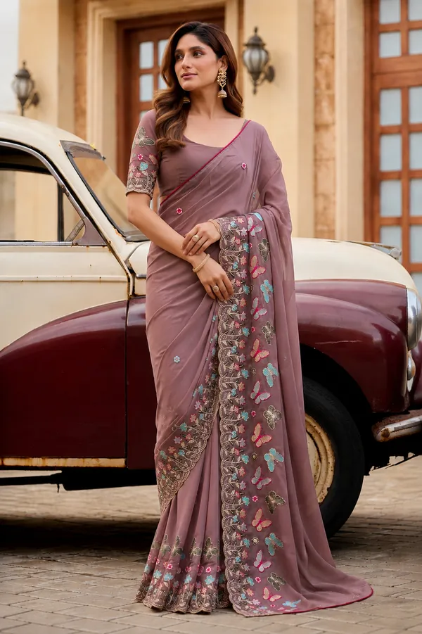 Taupe_Brown_Butterfly_Floral_Embroidered_Rangoli_Saree_With_Heavy_Panel_Work_Unstitched_Blouse