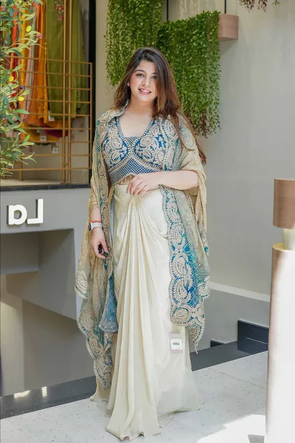 Elegant_Teal_Blue_Indowestern_Three_Piece_Dhoti_Set_With_Bandhani_Print_Shr