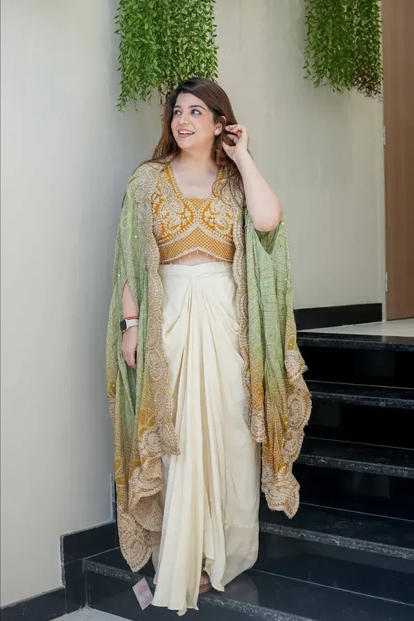 Elegant_Mustard_Yellow_Indo_Western_Three_Piece_Dhoti_Set_With_Bandhani_Pri