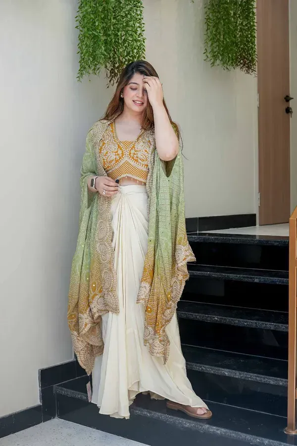 Elegant_Mustard_Yellow_Indo_Western_Three_Piece_Dhoti_Set_With_Bandhani_Pri