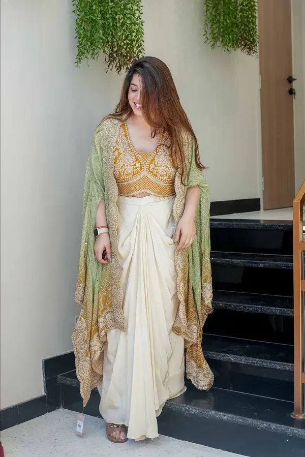 Elegant_Mustard_Yellow_Indo_Western_Three_Piece_Dhoti_Set_With_Bandhani_Pri