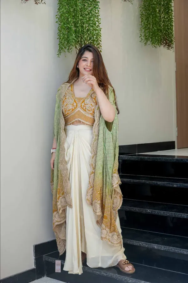 Elegant_Mustard_Yellow_Indo_Western_Three_Piece_Dhoti_Set_With_Bandhani_Pri
