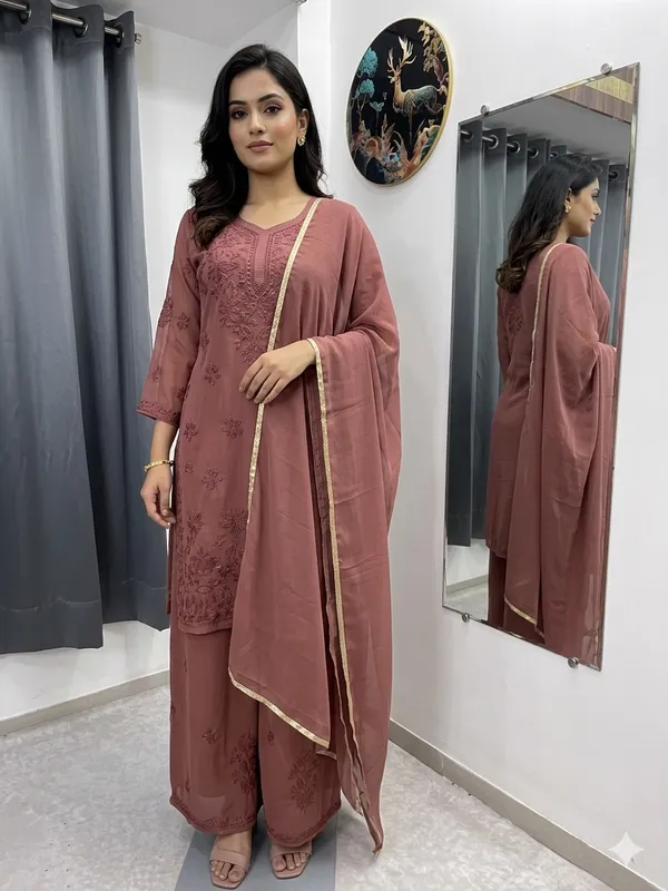 Dusty_Rose_Chikankari_Embroidered_Faux_Georgette_Palazzo_Set_With_Dupatta_For_Women