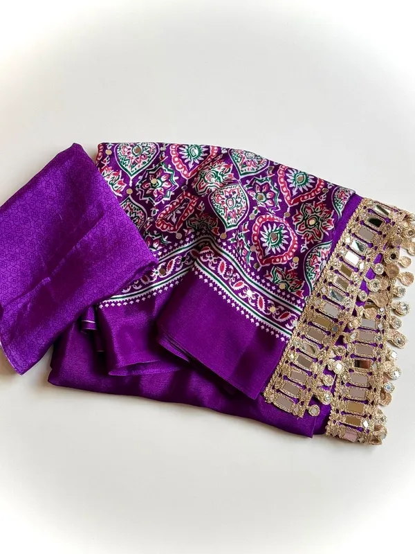 Purple_Ajrak_Print_Pure_Soft_Crepe_Silk_Saree_With_Mirror_Work_Embellished_Pallu_And_Unstitched_Blouse