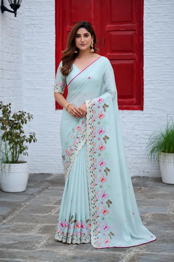Ice_Blue_Butterfly_Floral_Embroidered_Rangoli_Saree_With_Heavy_Panel_Work_Unstitched_Blouse