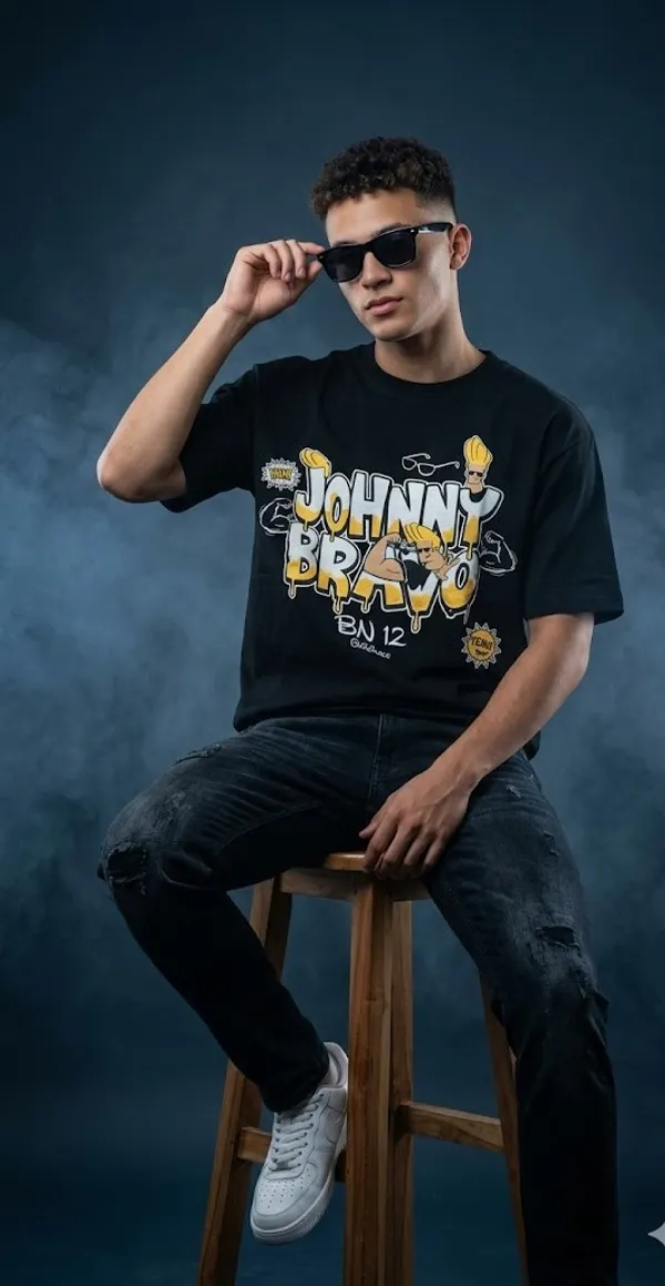 Johnny_Bravo_Cartoon_Network_Graphic_Print_Black_T-Shirt