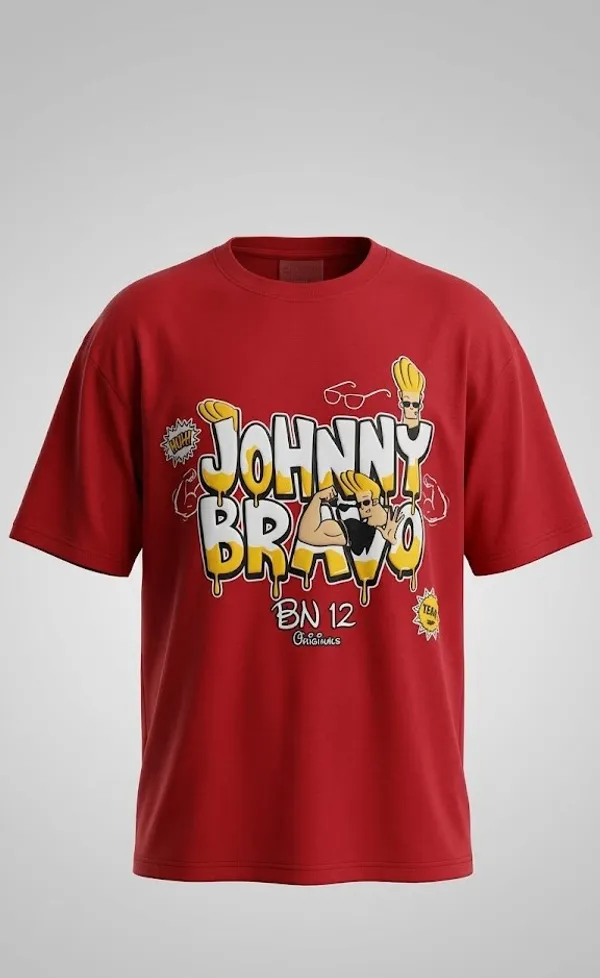 Johnny_Bravo_Graphic_Print_Maroon_T-Shirt
