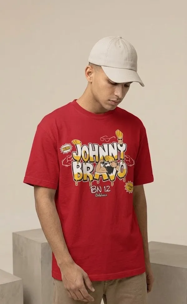 Johnny_Bravo_Graphic_Print_Maroon_T-Shirt