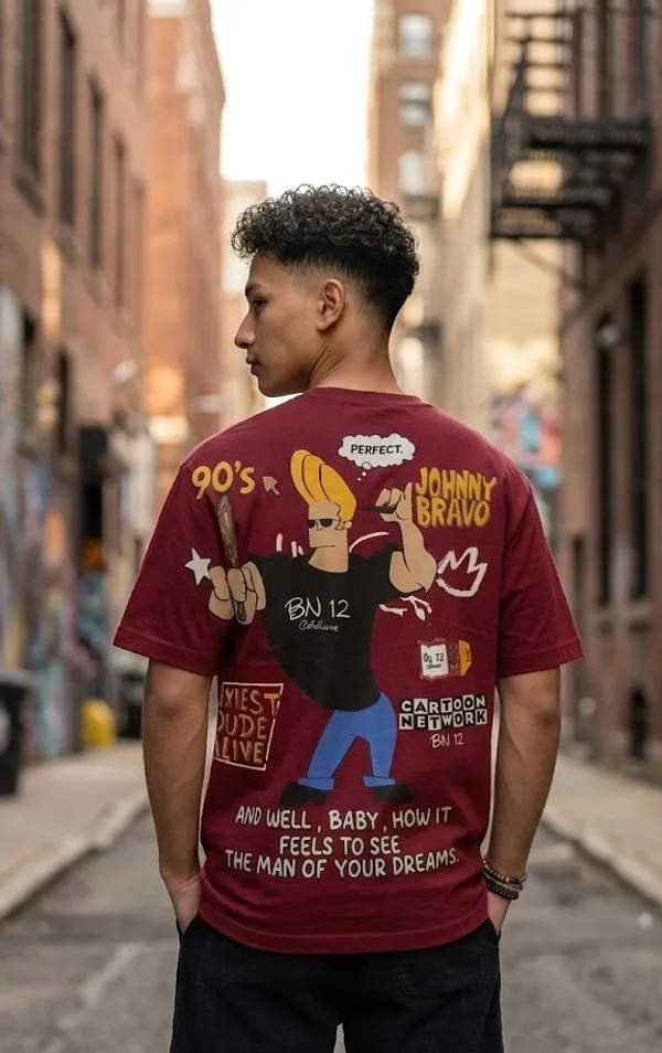 Johnny_Bravo_Graphic_Print_Maroon_T-Shirt