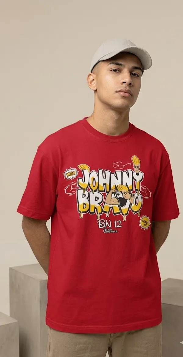 Johnny_Bravo_Graphic_Print_Maroon_T-Shirt