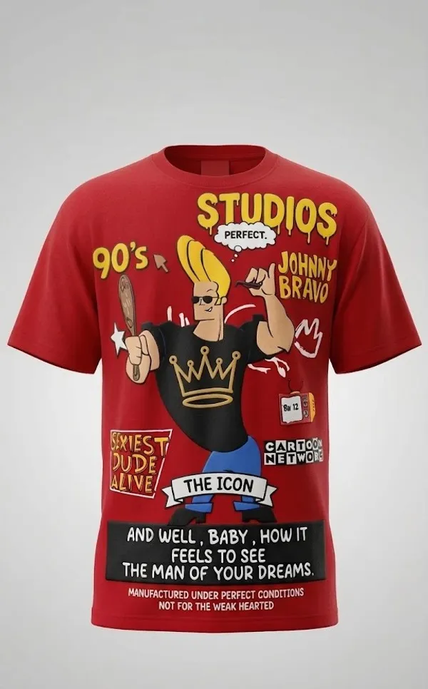 Johnny_Bravo_Graphic_Print_Maroon_T-Shirt
