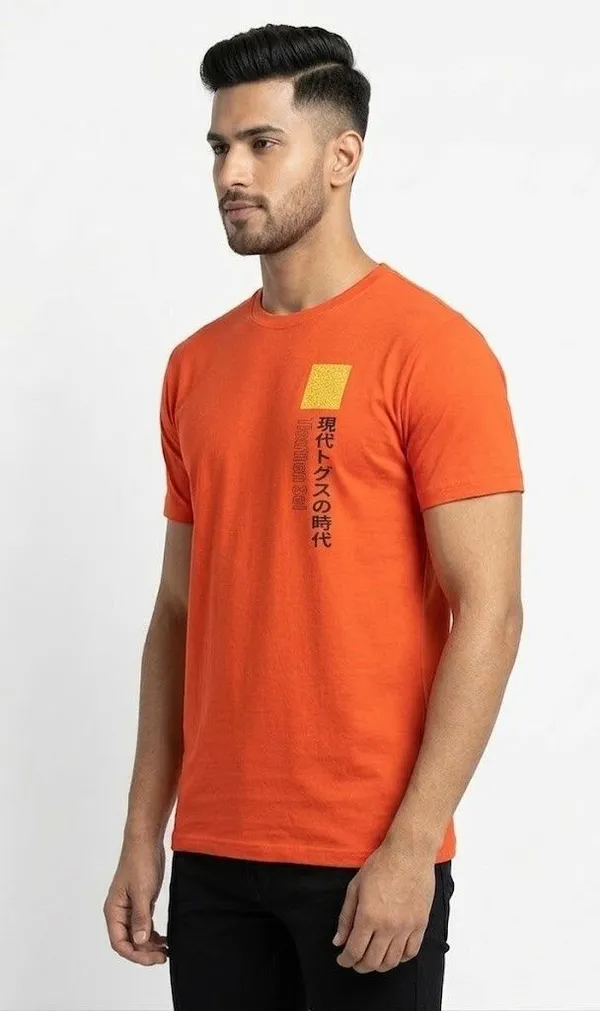 Typography,_Geometric_Print,_Printed_Men_Round_Neck_Orange_T-Shirt