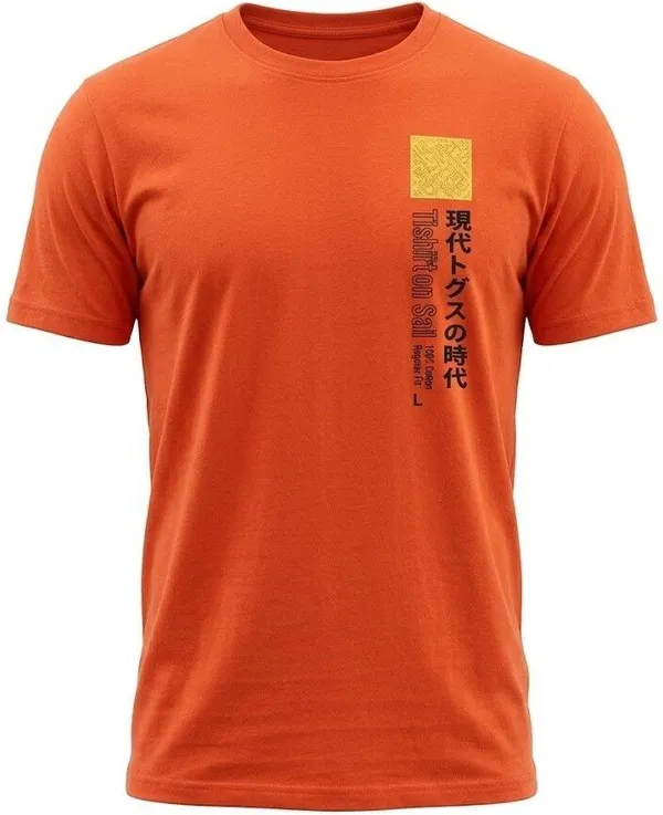 Typography,_Geometric_Print,_Printed_Men_Round_Neck_Orange_T-Shirt