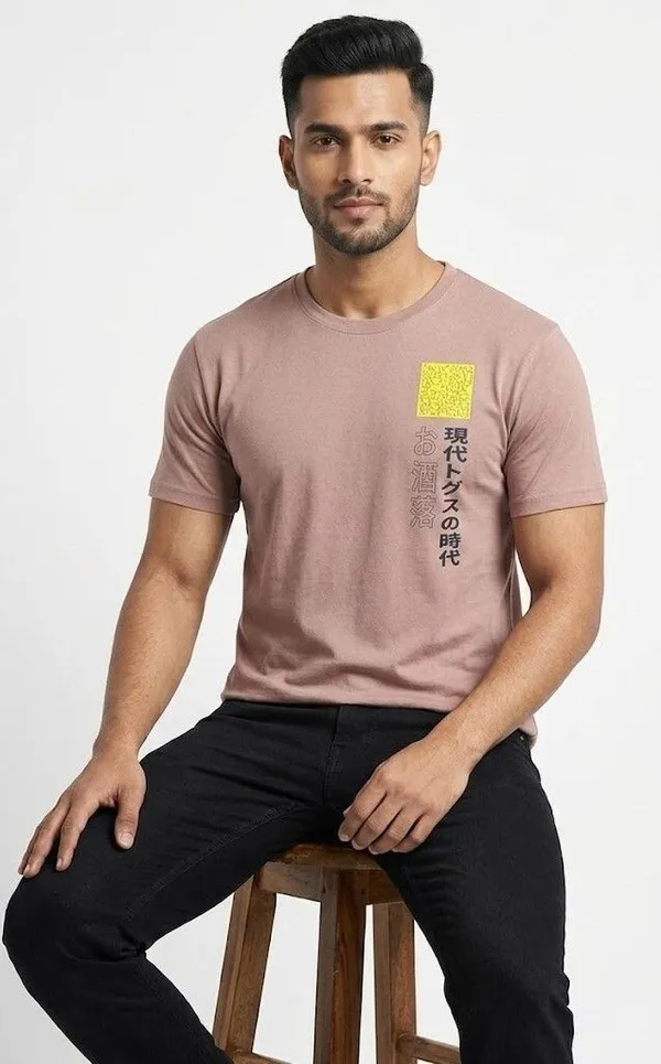 Graphic_Print,_Typography_Men_Round_Neck_Light_Pink_T-Shirt